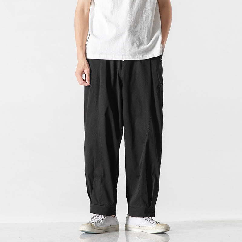 Buddha Stones Summer Solid Drawstring Ankle-Length Men's Cargo Harem Pants With Pockets