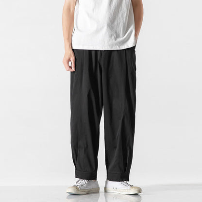 Buddha Stones Summer Solid Drawstring Ankle-Length Men's Cargo Harem Pants With Pockets