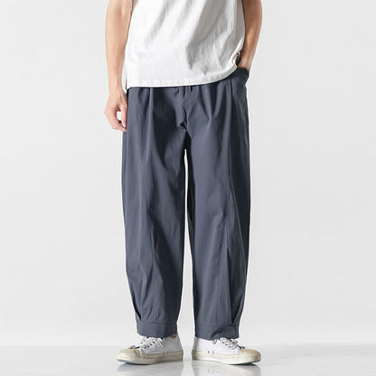 Buddha Stones Summer Solid Drawstring Ankle-Length Men's Cargo Harem Pants With Pockets