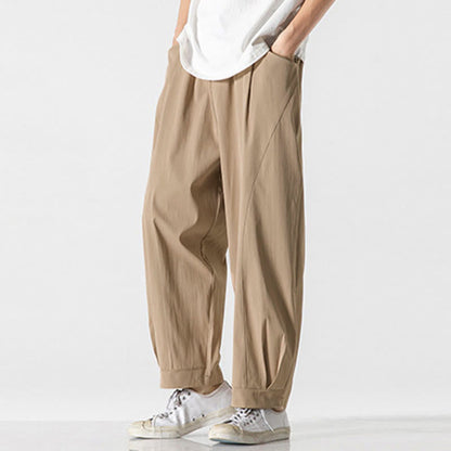 Buddha Stones Summer Solid Drawstring Ankle-Length Men's Cargo Harem Pants With Pockets