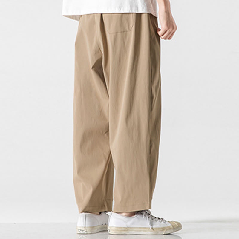 Buddha Stones Summer Solid Drawstring Ankle-Length Men's Cargo Harem Pants With Pockets
