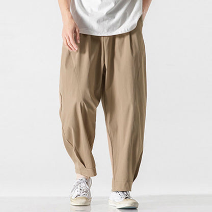 Buddha Stones Summer Solid Drawstring Ankle-Length Men's Cargo Harem Pants With Pockets