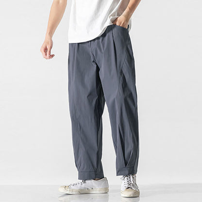 Buddha Stones Summer Solid Drawstring Ankle-Length Men's Cargo Harem Pants With Pockets