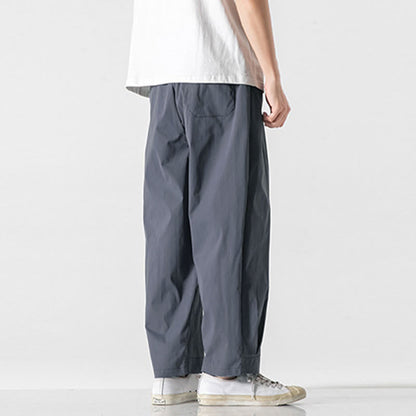 Buddha Stones Summer Solid Drawstring Ankle-Length Men's Cargo Harem Pants With Pockets