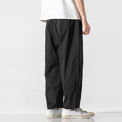 Buddha Stones Summer Solid Drawstring Ankle-Length Men's Cargo Harem Pants With Pockets