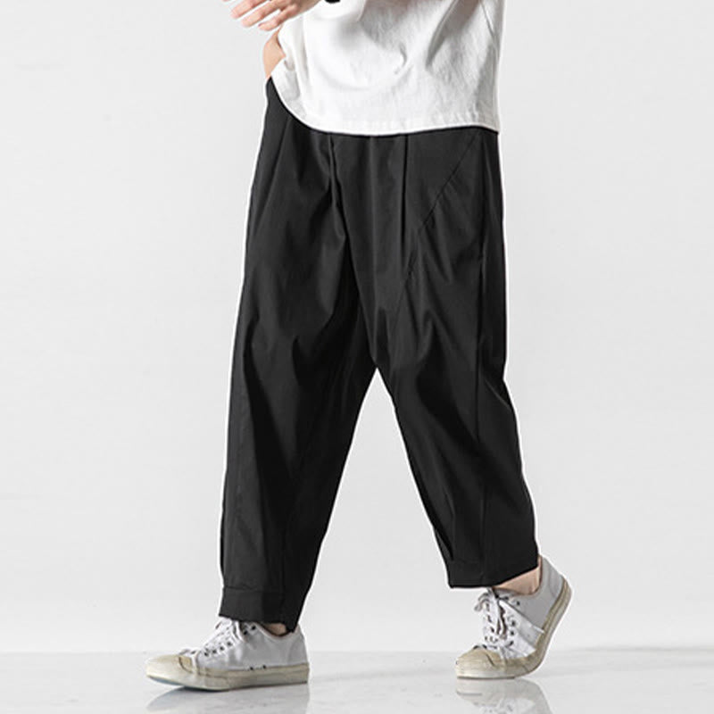 Buddha Stones Summer Solid Drawstring Ankle-Length Men's Cargo Harem Pants With Pockets
