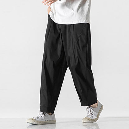 Buddha Stones Summer Solid Drawstring Ankle-Length Men's Cargo Harem Pants With Pockets