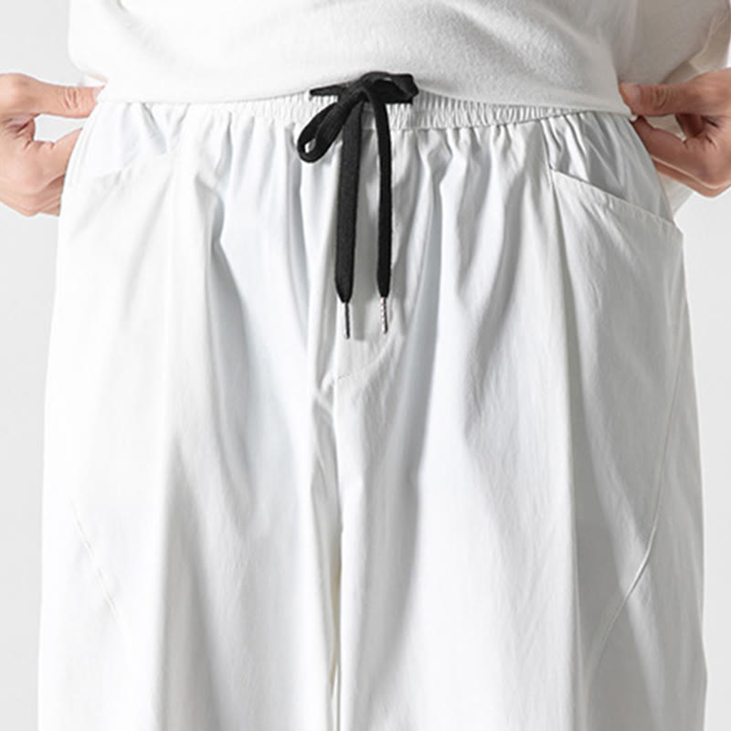 Buddha Stones Summer Solid Drawstring Ankle-Length Men's Cargo Harem Pants With Pockets