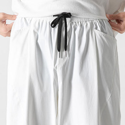 Buddha Stones Summer Solid Drawstring Ankle-Length Men's Cargo Harem Pants With Pockets