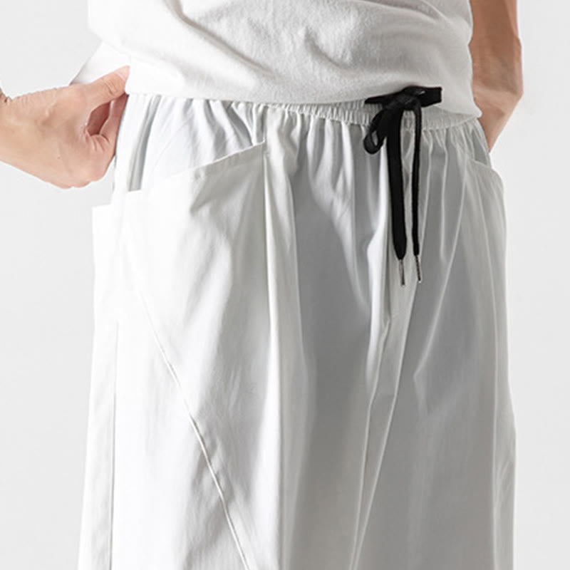 Buddha Stones Summer Solid Drawstring Ankle-Length Men's Cargo Harem Pants With Pockets