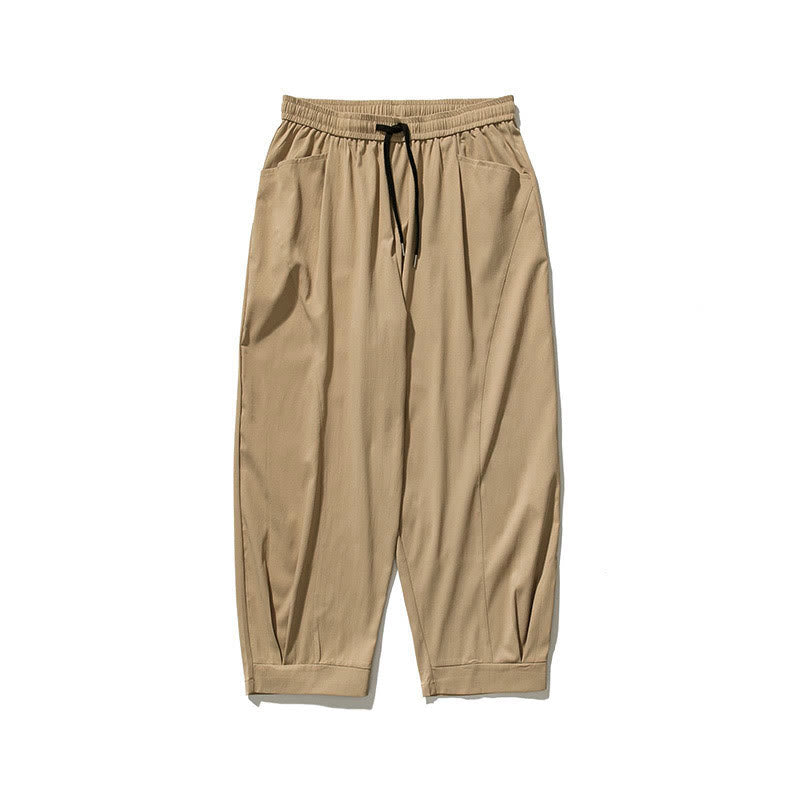 Buddha Stones Summer Solid Drawstring Ankle-Length Men's Cargo Harem Pants With Pockets