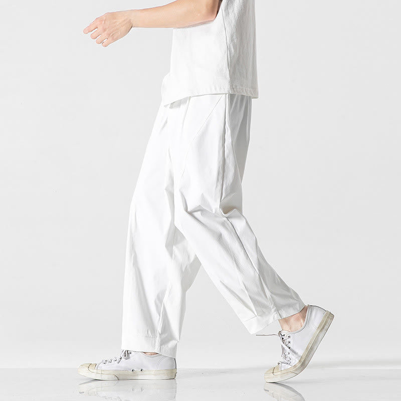 Buddha Stones Summer Solid Drawstring Ankle-Length Men's Cargo Harem Pants With Pockets