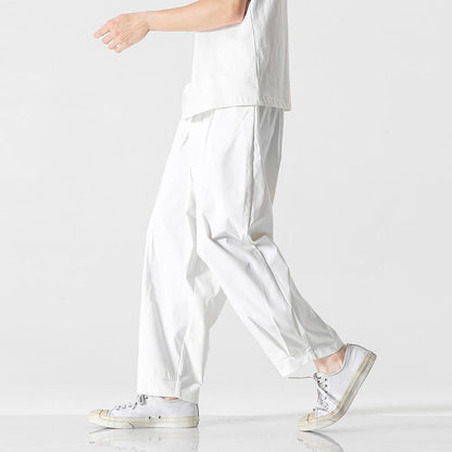 Buddha Stones Summer Solid Drawstring Ankle-Length Men's Cargo Harem Pants With Pockets