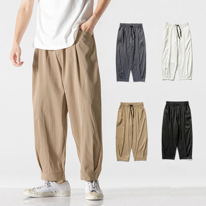 Buddha Stones Summer Solid Drawstring Ankle-Length Men's Cargo Harem Pants With Pockets