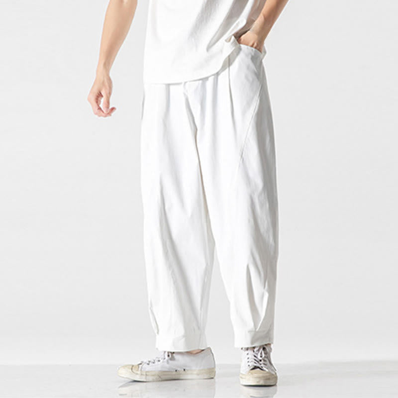 Buddha Stones Summer Solid Drawstring Ankle-Length Men's Cargo Harem Pants With Pockets