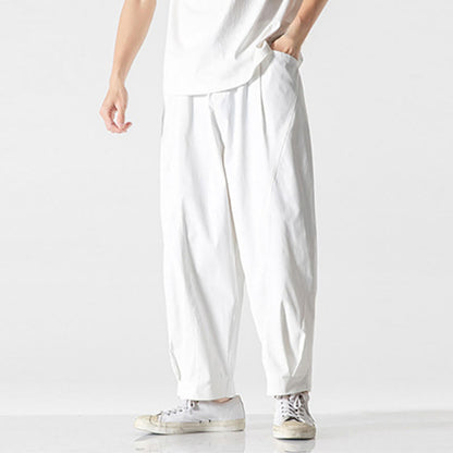 Buddha Stones Summer Solid Drawstring Ankle-Length Men's Cargo Harem Pants With Pockets