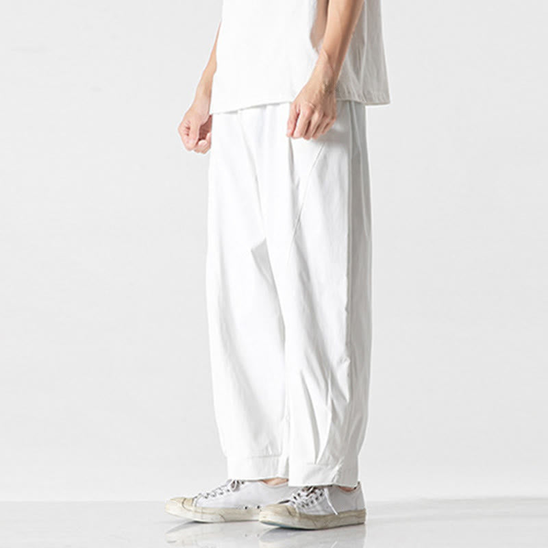 Buddha Stones Summer Solid Drawstring Ankle-Length Men's Cargo Harem Pants With Pockets