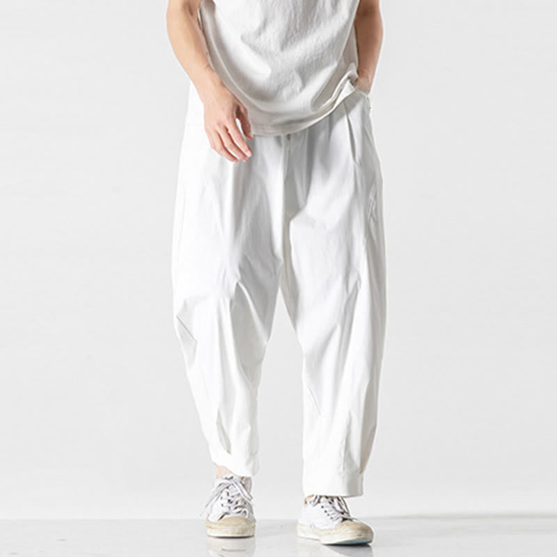 Buddha Stones Summer Solid Drawstring Ankle-Length Men's Cargo Harem Pants With Pockets