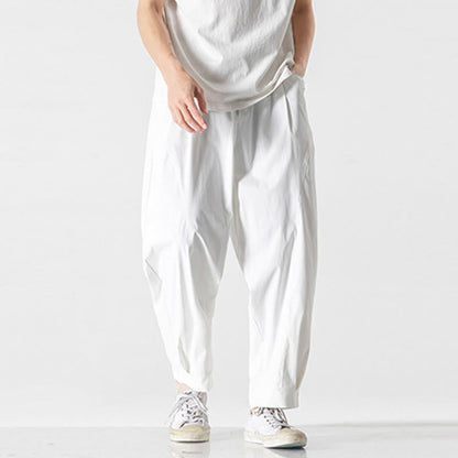 Buddha Stones Summer Solid Drawstring Ankle-Length Men's Cargo Harem Pants With Pockets
