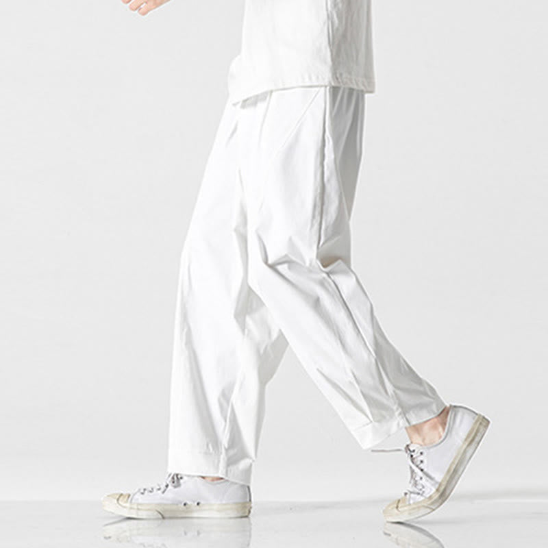 Buddha Stones Summer Solid Drawstring Ankle-Length Men's Cargo Harem Pants With Pockets