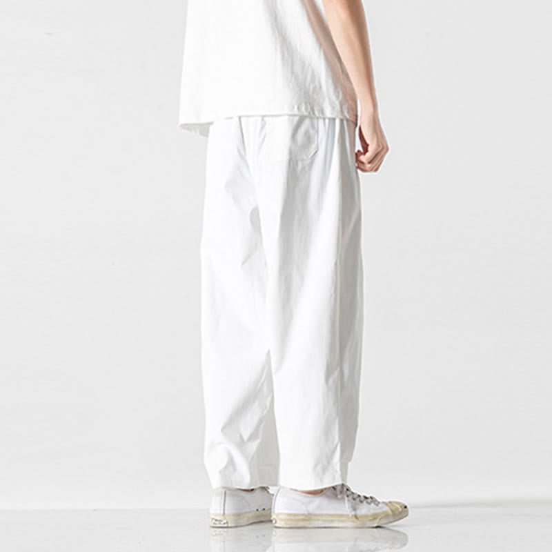 Buddha Stones Summer Solid Drawstring Ankle-Length Men's Cargo Harem Pants With Pockets