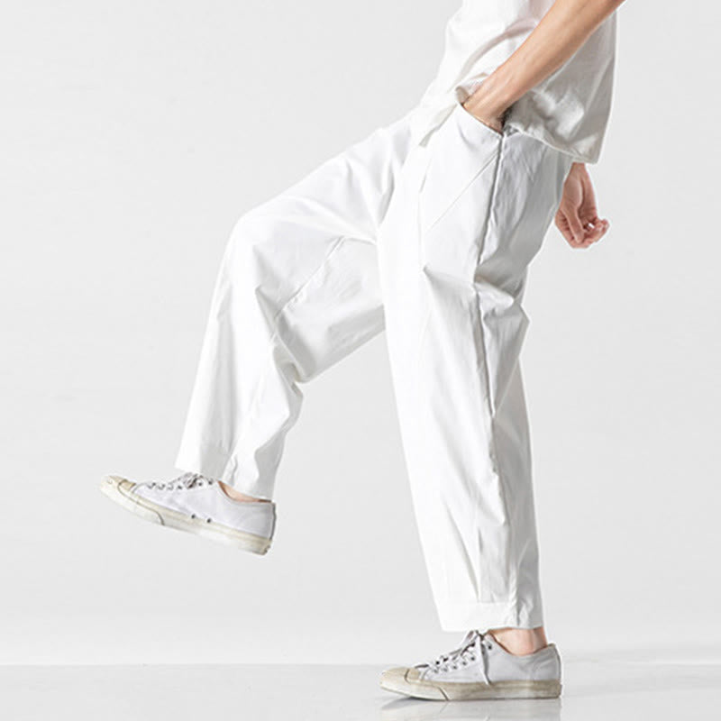 Buddha Stones Summer Solid Drawstring Ankle-Length Men's Cargo Harem Pants With Pockets