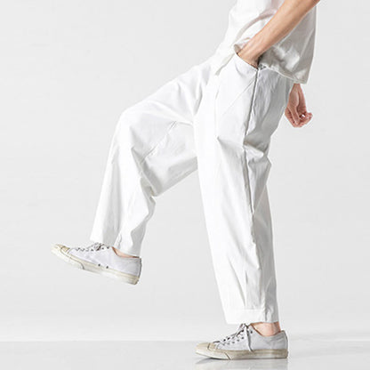 Buddha Stones Summer Solid Drawstring Ankle-Length Men's Cargo Harem Pants With Pockets