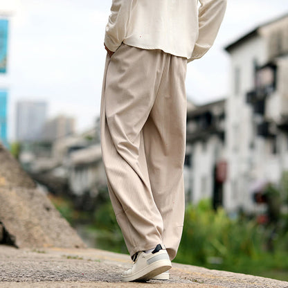 Buddha Stones Fall Solid Elastic Waist Drawstring Men's Harem Pants With Pockets