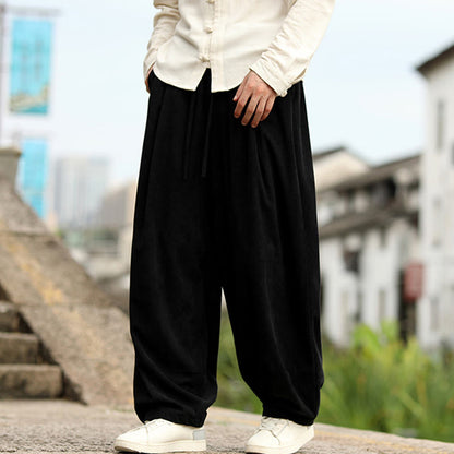 Buddha Stones Fall Solid Elastic Waist Drawstring Men's Harem Pants With Pockets
