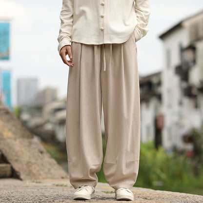 Buddha Stones Fall Solid Elastic Waist Drawstring Men's Harem Pants With Pockets