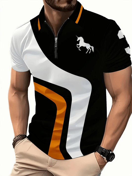 Men's Casual Business Zipper Short Sleeve Polo Shirt