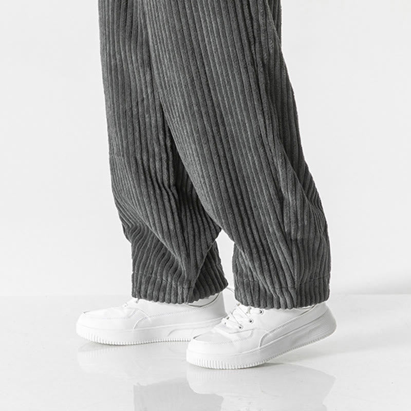Buddha Stones Retro Winter Solid Color Men's Drawstring Corduroy Harem Pants With Pockets