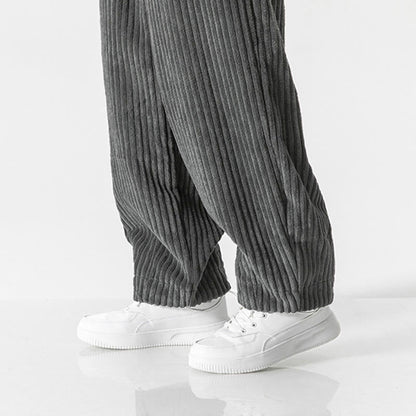 Buddha Stones Retro Winter Solid Color Men's Drawstring Corduroy Harem Pants With Pockets