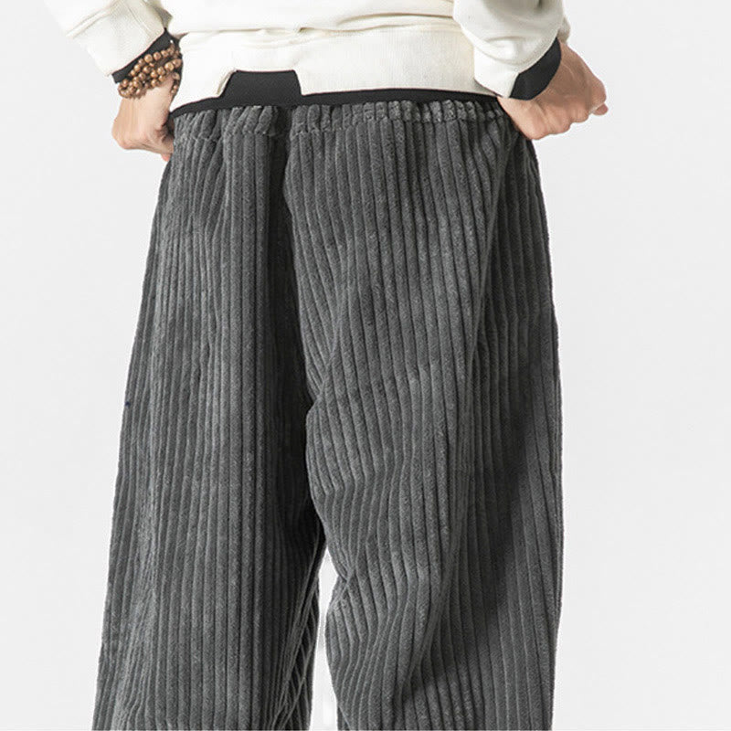 Buddha Stones Retro Winter Solid Color Men's Drawstring Corduroy Harem Pants With Pockets