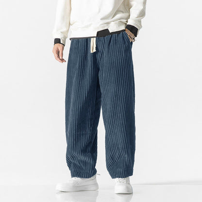Buddha Stones Retro Winter Solid Color Men's Drawstring Corduroy Harem Pants With Pockets