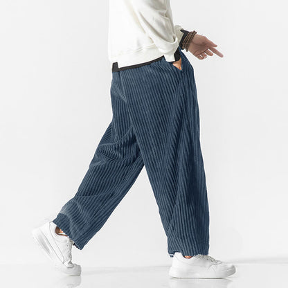 Buddha Stones Retro Winter Solid Color Men's Drawstring Corduroy Harem Pants With Pockets