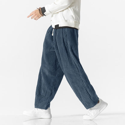 Buddha Stones Retro Winter Solid Color Men's Drawstring Corduroy Harem Pants With Pockets