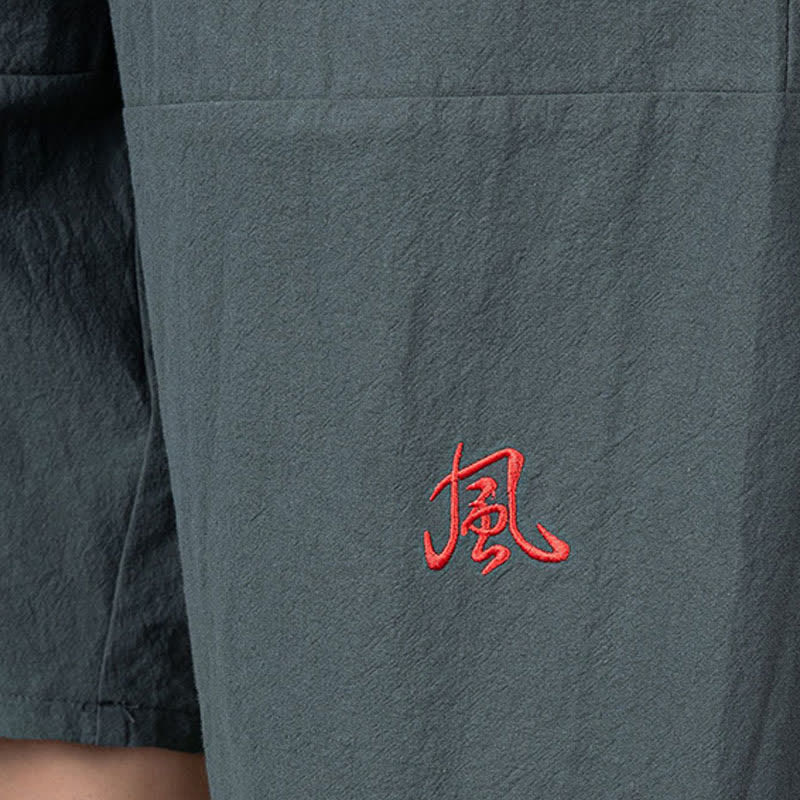 Buddha Stones Plain Drawstring Capri Length Men's Cotton Linen Harem Pants With Pockets