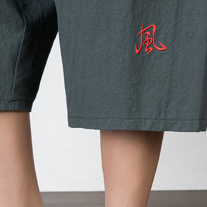 Buddha Stones Plain Drawstring Capri Length Men's Cotton Linen Harem Pants With Pockets