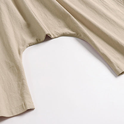 Buddha Stones Plain Drop Crotch Design Cotton Linen Men's Harem 7-8 Length Pants