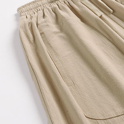 Buddha Stones Plain Drop Crotch Design Cotton Linen Men's Harem 7-8 Length Pants
