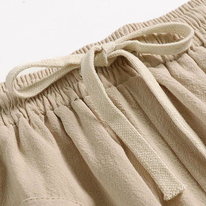 Buddha Stones Plain Drop Crotch Design Cotton Linen Men's Harem 7-8 Length Pants