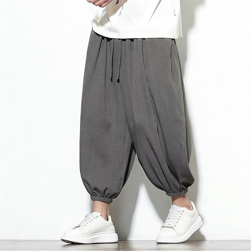 Buddha Stones Spring Solid Color Drawstring Elastic Design Men's Harem Capri Pants