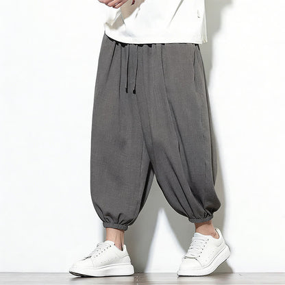 Buddha Stones Spring Solid Color Drawstring Elastic Design Men's Harem Capri Pants