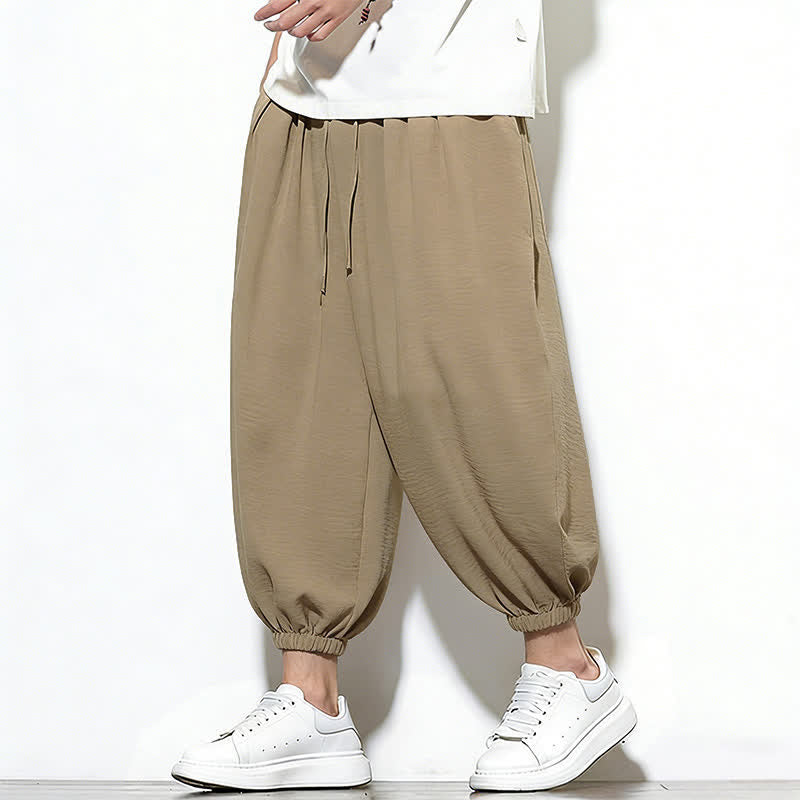 Buddha Stones Spring Solid Color Drawstring Elastic Design Men's Harem Capri Pants