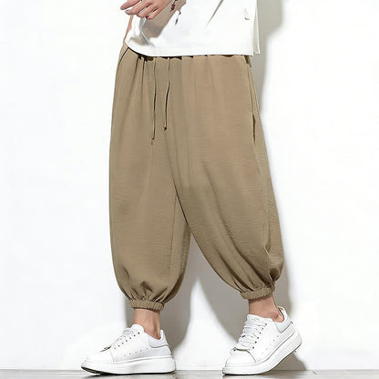 Buddha Stones Spring Solid Color Drawstring Elastic Design Men's Harem Capri Pants
