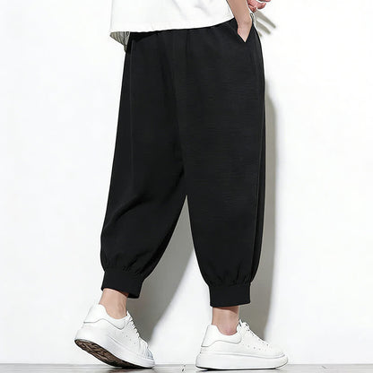Buddha Stones Spring Solid Color Drawstring Elastic Design Men's Harem Capri Pants