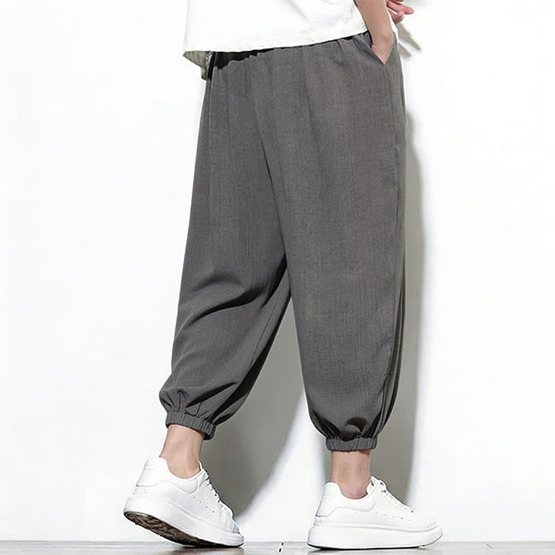 Buddha Stones Spring Solid Color Drawstring Elastic Design Men's Harem Capri Pants