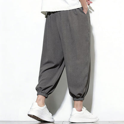Buddha Stones Spring Solid Color Drawstring Elastic Design Men's Harem Capri Pants