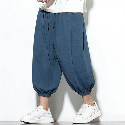 Buddha Stones Spring Solid Color Drawstring Elastic Design Men's Harem Capri Pants